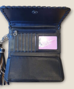 Svart plånbok med broderi