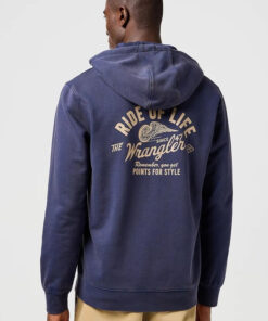 Marinblå hoodie med tryck från Wrangler