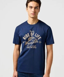 Marinblå T-shirt med tryck från Wrangler