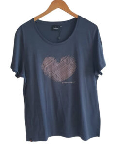 Blå T-shirt med tryck i merinoull