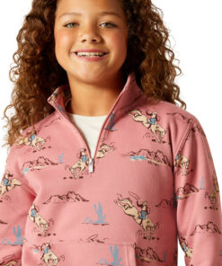 Gammelrosa sweatshirt med cowboymönster från Ariat till barn.