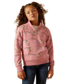 Gammelrosa sweatshirt med cowboymönster från Ariat till barn.