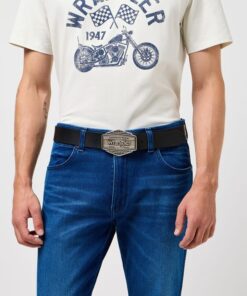 Wrangler Big Buckle Belt i svart koläder.
