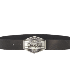 Wrangler Big Buckle Belt i svart koläder.